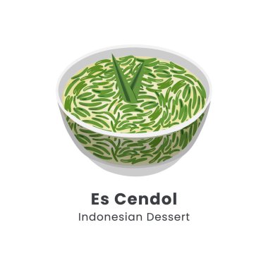 Es cendol dawet geleneksel Endonezya buzlu tatlısının el çizimi tasviri
