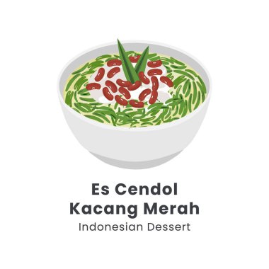 Es cendol dawet geleneksel Endonezya buzlu tatlısının el çizimi tasviri