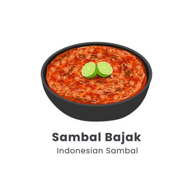 Endonezya 'daki sambal bajak sosunun el çizimi vektör çizimi.