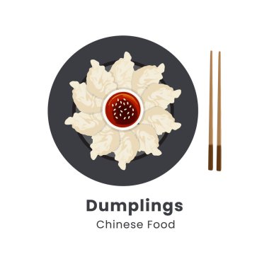 Elle çizilmiş haşlanmış gyoza hamur köftelerinin çizimi Çin yemeği.