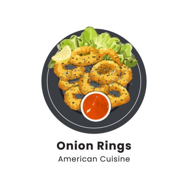 Tabakta soslu soğan halkalarının el çizimi illüstrasyonu