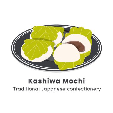 Kashiwa Mochi Geleneksel Japon Şekerlemelerinin el çizimi tasviri