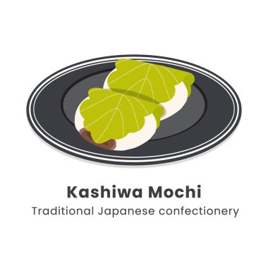 Kashiwa Mochi Geleneksel Japon Şekerlemelerinin el çizimi tasviri