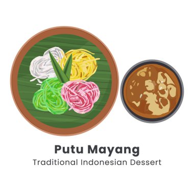 Hand drawn vector illustration of Putu Mayang traditional Indonesian dessert clipart