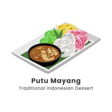 Putu Mayang geleneksel Endonezya tatlısının el çizimi tasviri