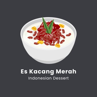 Kırmızı fasülye buzu veya es kacang merah Endonezya tatlısının vektör çizimi