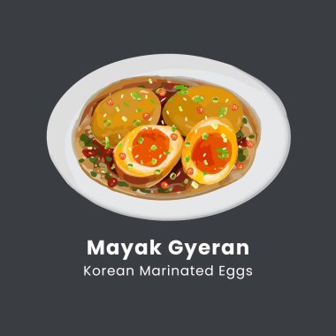 Mayak Gyeran Kore 'nin soya soslu marine edilmiş yumurtalarının vektör çizimi