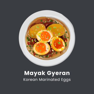 Mayak Gyeran Kore 'nin soya soslu marine edilmiş yumurtalarının vektör çizimi
