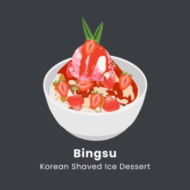 Bingsu 'nun vektör çizimi Kore ve Tayland' ın en popüler tatlısıdır.
