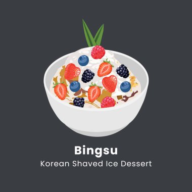 Bingsu 'nun vektör çizimi Kore ve Tayland' ın en popüler tatlısıdır.