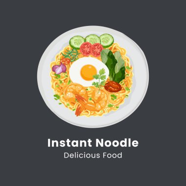 Lezzetli Karides, Yumurta ve Sebzeli Erişte Tabağı