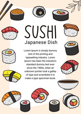 El yapımı resimli suşi Japon Tabağı Posteri