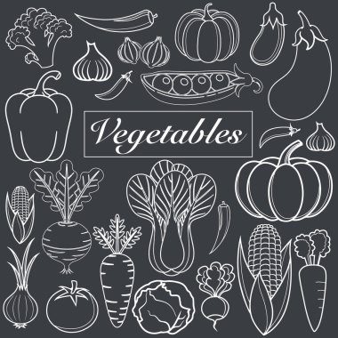 Sebze Koleksiyonu El Çizimi Kara Arkaplan Sanatı