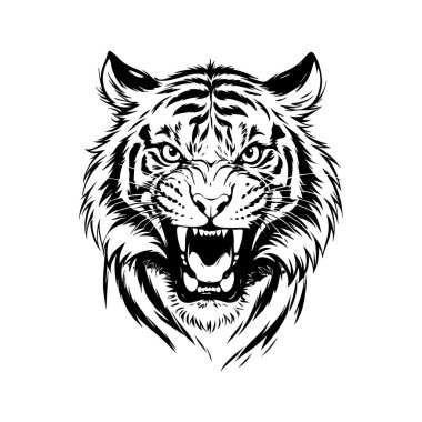 Ayrıntılı Çizgi Sanatında Kükreyen Kaplan Surat