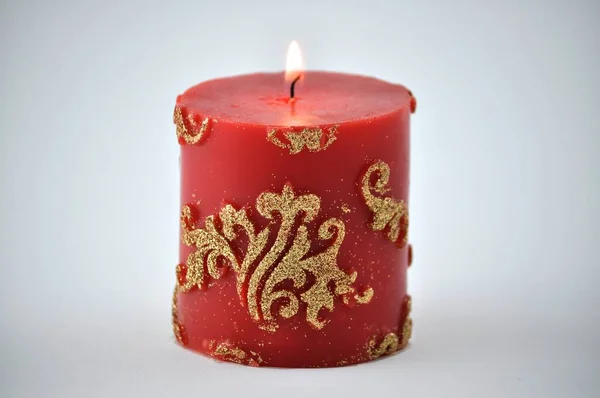 Christmas Candle Red Candles White Background — Stock Photo, Image