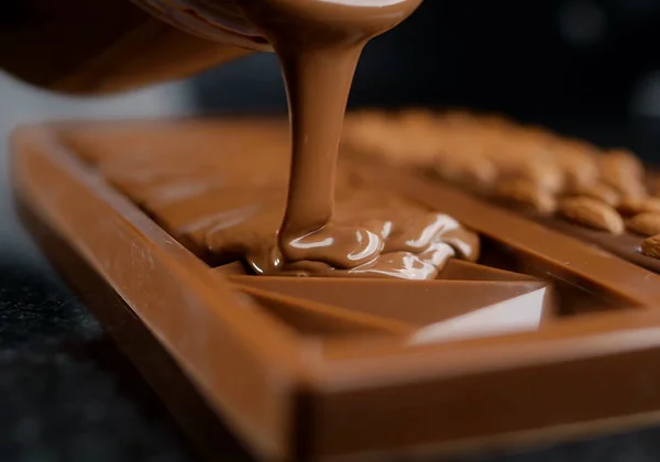 Csokoládé Öntése Egy Fapadlóra — Stock Fotó
