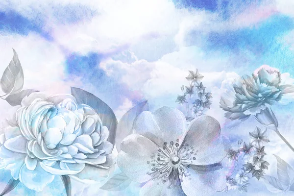 Blumenmuster Abstrakter Blauer Aquarellmalerei — Stockfoto