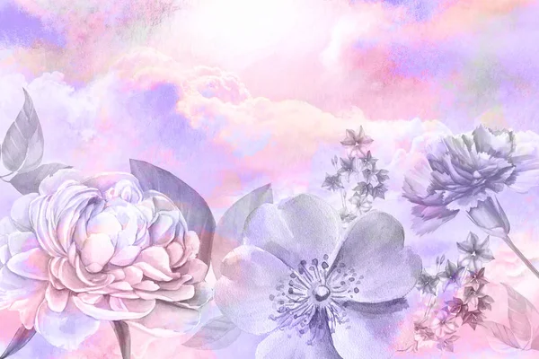 Schöne Aquarell Illustration Einer Pfingstrose Blume — Stockfoto