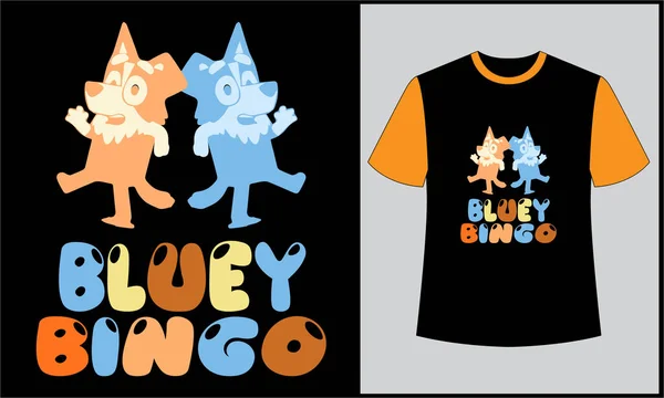 Funny Cartoon Bluey Bingo Vintage Illustratoon Vector Shirt Design — Vetor de Stock