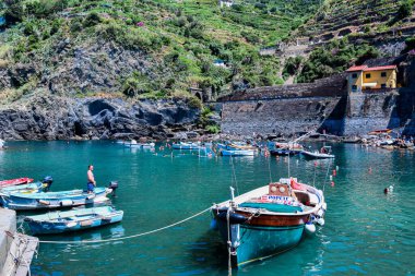 view of old town with sea coast, cinque terre, italy
