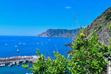 view of old town with sea coast, cinque terre, italy