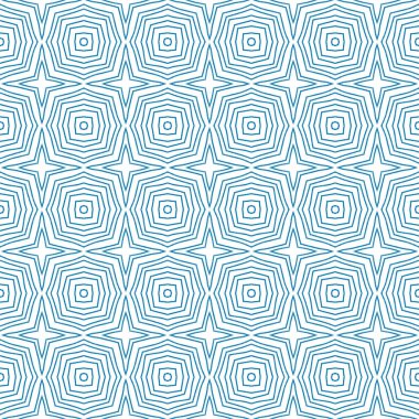 Egzotik, pürüzsüz desen. Mavi simetrik kaleydoskop. Tekstil hazır göz kamaştırıcı baskı, mayo kumaş, duvar kağıdı, ambalaj. Yaz mayosu, egzotik, pürüzsüz tasarım..