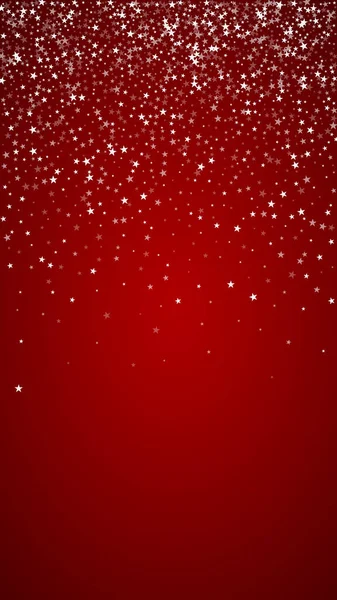 Падение Снежинки Рождественский Фон Тонкие Летающие Снежинки Звезды Рождественском Красном — стоковый вектор