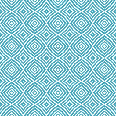 Mozaik kusursuz desen. Turkuaz simetrik kaleydoskop arka planı. Retro mozaik kusursuz tasarım. Tekstil hazır duygusal baskı, mayo kumaş, duvar kağıdı, ambalaj..