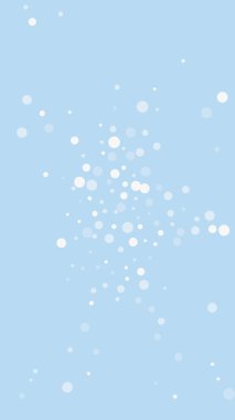 Güzel kar yağışı arkaplanı. Hafif uçan kar taneleri ve açık mavi kış arka planındaki yıldızlar. Güzel kar yağışı şablonu. Dikey vektör illüstrasyonu.
