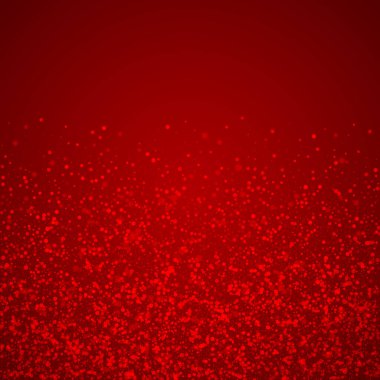 Yılbaşı arka planında kar yağışı var. İnce uçan kar taneleri ve kırmızı arka plandaki yıldızlar. Karlı bayram örtüsü. Kare vektör illüstrasyonu.