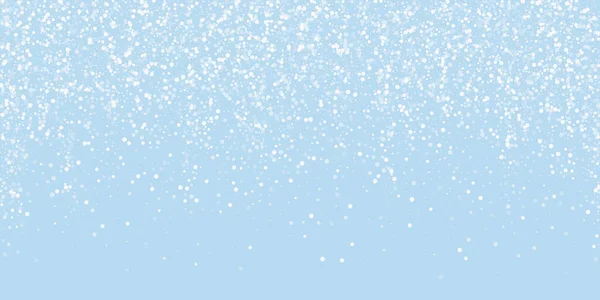 魔法の秋の雪のクリスマスの背景 薄緑色の冬の背景に小さな空飛ぶ雪のフレークと星 魔法の秋の雪の休日の風景 ワイドベクトルイラスト — ストックベクタ