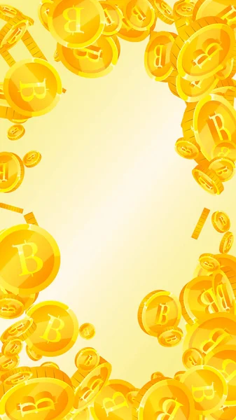 Thai baht coins falling. Gold scattered THB coins. Thailand money. Jackpot wealth or success concept. Vector illustration.