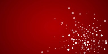 Güzel kar yağışı arkaplanı. İnce uçan kar taneleri ve kırmızı arka plandaki yıldızlar. Güzel kar yağışı şablonu. Geniş vektör illüstrasyonu.