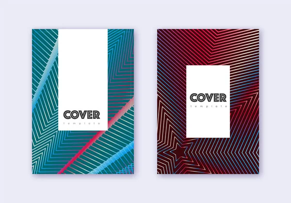 Hipster Cover Ontwerp Template Set Rood Wit Blauw Abstracte Lijnen — Stockvector