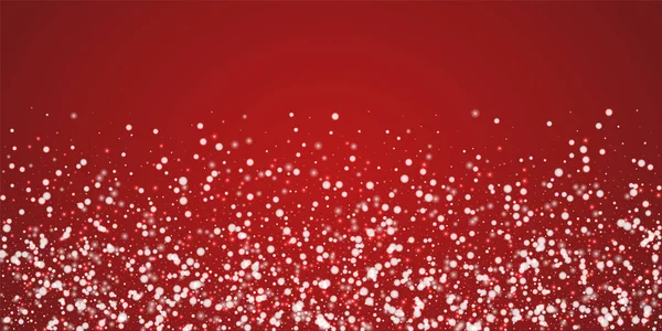Sneeuwwitje Kerst Achtergrond Subtiele Vliegende Sneeuwvlokken Sterren Kerst Rode Achtergrond — Stockvector
