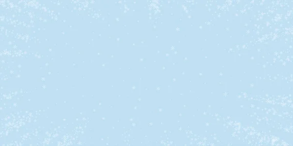 美しい雪のクリスマスの背景 薄緑色の冬の背景に小さな空飛ぶ雪のフレークと星 美しい雪のオーバーレイテンプレート ワイドベクトルイラスト — ストックベクタ