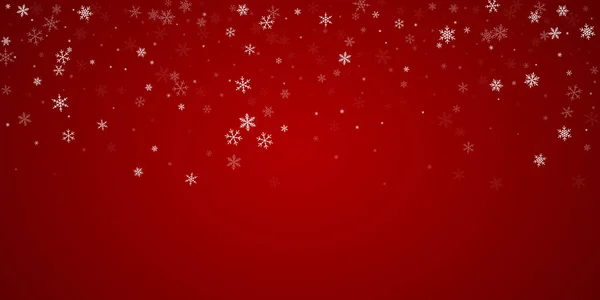 Fundo Natal Nevado Flocos Neve Voadores Sutis Estrelas Fundo Vermelho —  Vetores de Stock