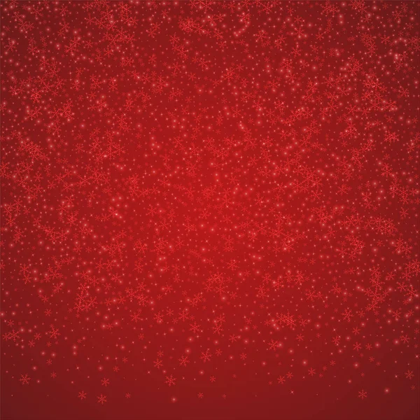 神奇的降雪圣诞节背景 淡淡的飘扬的雪花和圣诞红背景上的星星 神奇的降雪度假风景 正方形矢量说明 — 图库矢量图片