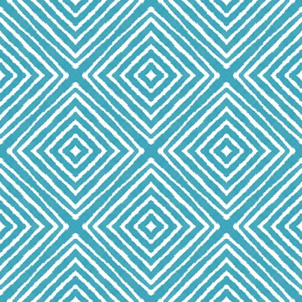 Ręcznie Malowany Wzór Etniczny Turkusowe Symetryczne Tło Kalejdoskopu Tekstylia Gotowy — Zdjęcie stockowe