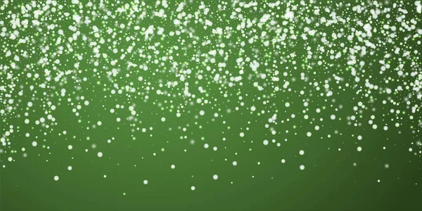 Zasněžené Vánoční Pozadí Jemné Létající Sněhové Vločky Hvězdy Vánoční Zelené — Stockový vektor