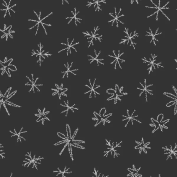 手绘雪花圣诞无缝线图案 淡淡的飞雪飞溅在粉笔雪片的背景 漂亮的粉笔手绘雪覆盖 狂喜的节日装饰 — 图库照片