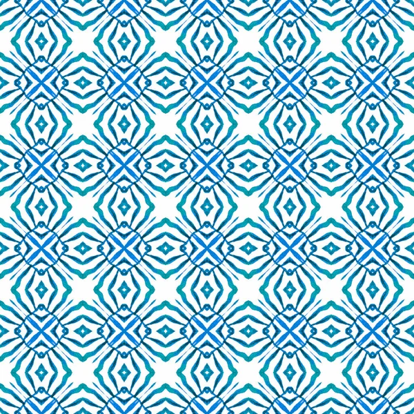 奖章无缝图案 蓝色的 令人愉快的 时髦的夏季设计 水彩画镶嵌无缝边框 采购产品纺织品 漂亮的印刷品 泳衣织物 包装材料 — 图库照片