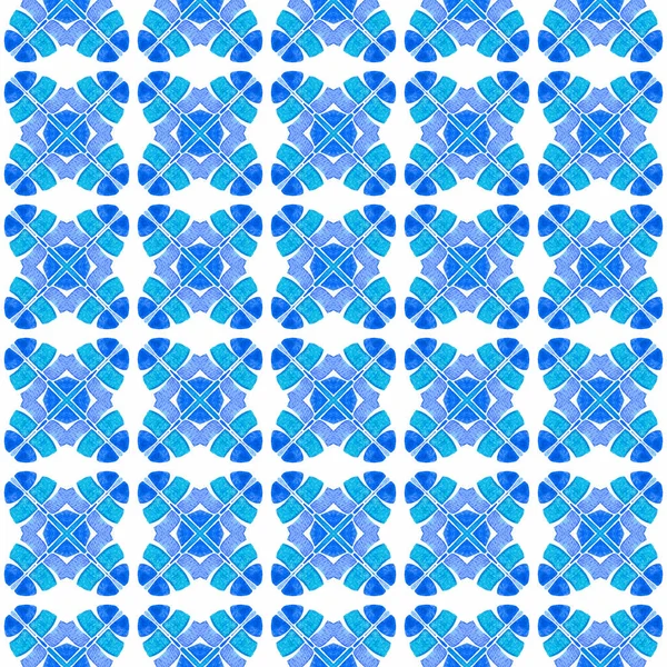 水彩メダリオンシームレスな境界線 青の魅惑的なBohoシックな夏のデザイン メダリオンのシームレスなパターン 織物準備ができて比類のない印刷 水着生地 — ストック写真