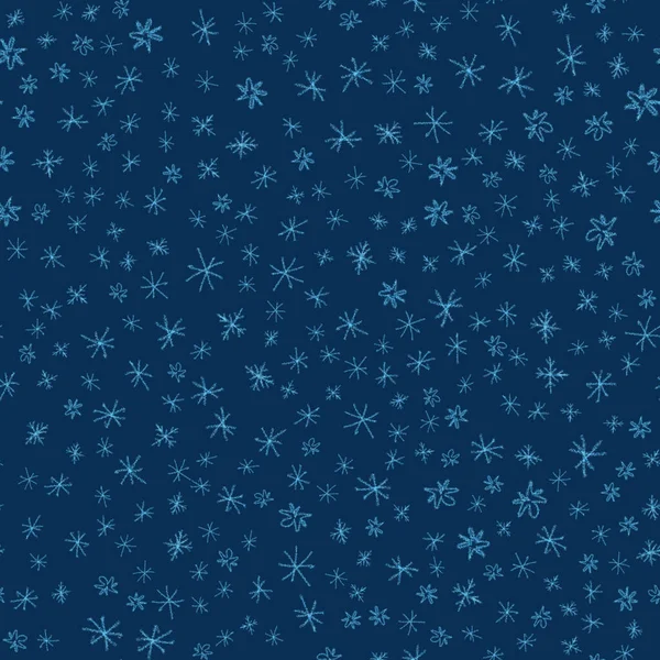 手描き雪片クリスマスシームレスパターン チョークの雪の上に微弱な飛行雪のフレーク背景 提督チョーク手書きの雪のオーバーレイ 驚くべきホリデーシーズンの装飾 — ストック写真