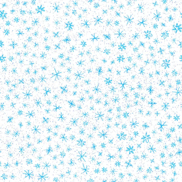 手描き雪片クリスマスシームレスパターン チョークの雪の上に微弱な飛行雪のフレーク背景 チョーク手書きの雪のオーバーレイを魅了します 最高の休日の季節の装飾 — ストック写真