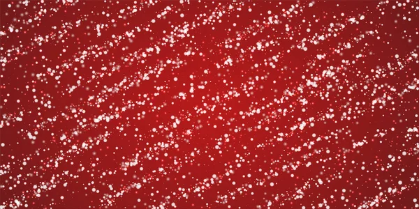 降雪覆盖了圣诞节的背景 淡淡的飘扬的雪花和圣诞红背景上的星星 喜庆的降雪覆盖着 广泛的病媒说明 — 图库矢量图片