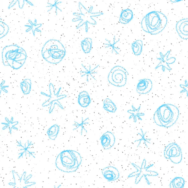 手描き雪片クリスマスシームレスパターン チョークの雪の上に微弱な飛行雪のフレーク背景 生きているチョーク手書きの雪のオーバーレイ 神の休日の季節の装飾 — ストック写真