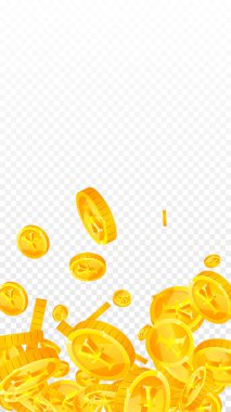 Japanese yen coins falling. Scattered gold JPY coins. Japan money. Global financial crisis concept. Vector illustration.