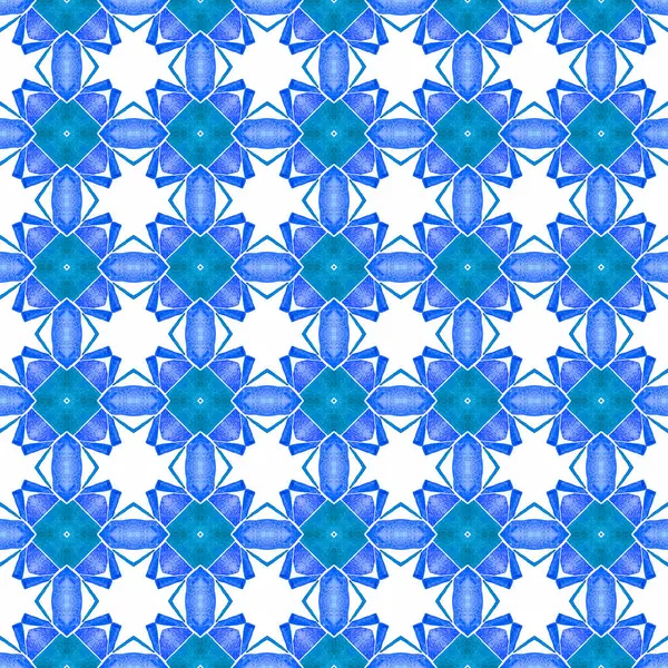 Etnische Hand Geschilderd Patroon Blauw Cool Boho Chique Zomer Design — Stockfoto