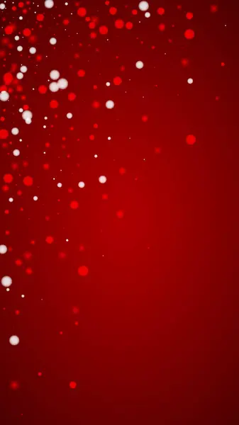 Verschneite Weihnachten Hintergrund Dezent Fliegende Schneeflocken Und Sterne Auf Weihnachtsrotem — Stockvektor